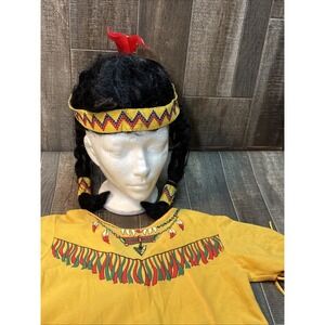 Vintage Kids Western Fringe‎ Costume Dress w/ Wig & Headband Size Medium